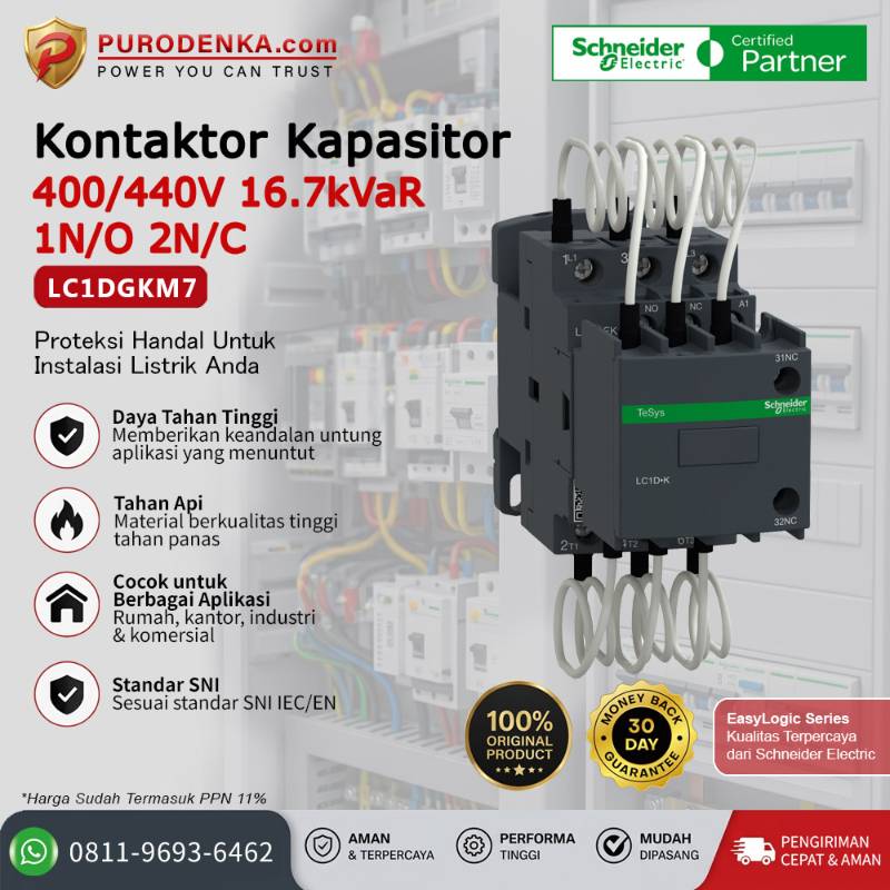 SCHNEIDER Kontaktor Kapasitor 400/440 16.7 kVar 1N/O 2N/C LC1DGKM7