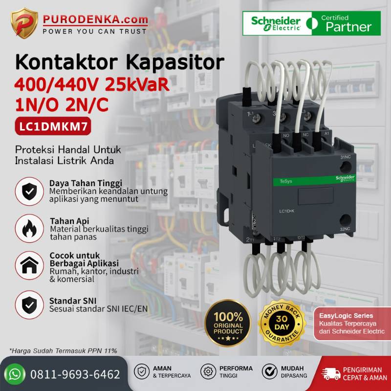 SCHNEIDER Kontaktor Kapasitor 400/440 25 kVar 1N/O 2N/C LC1DMKM7