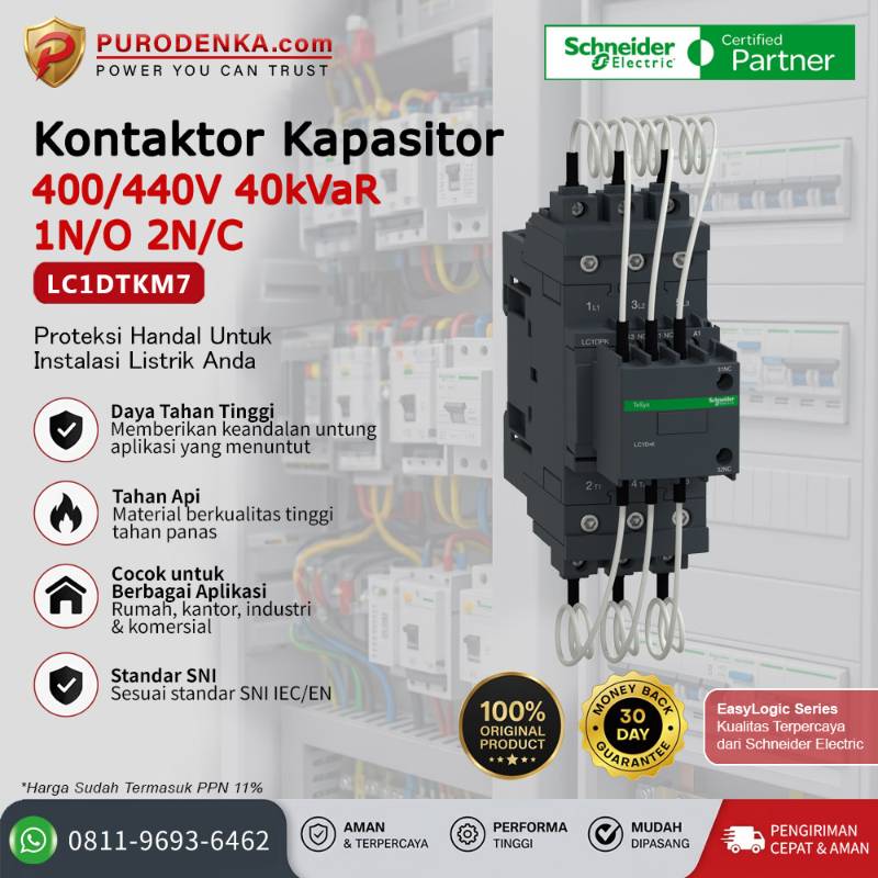 SCHNEIDER Kontaktor Kapasitor 400/440 40 kVar 1N/O 2N/C LC1DTKM7