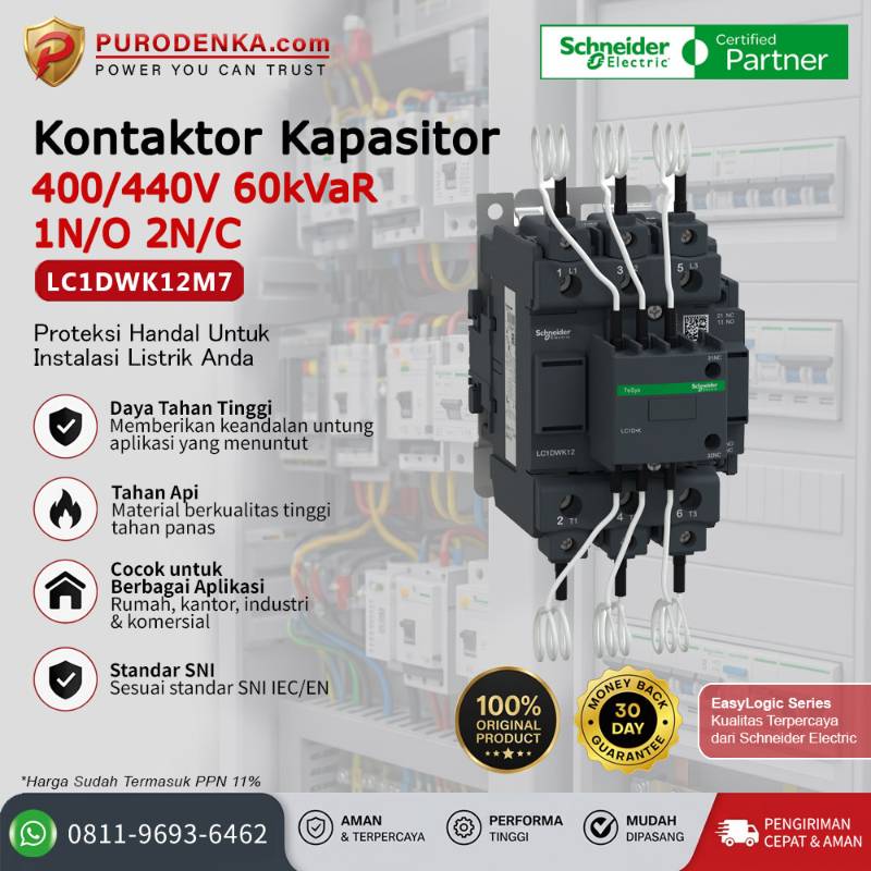 SCHNEIDER Kontaktor Kapasitor 400/440 60 kVar 1N/O 2N/C LC1DWK12M7