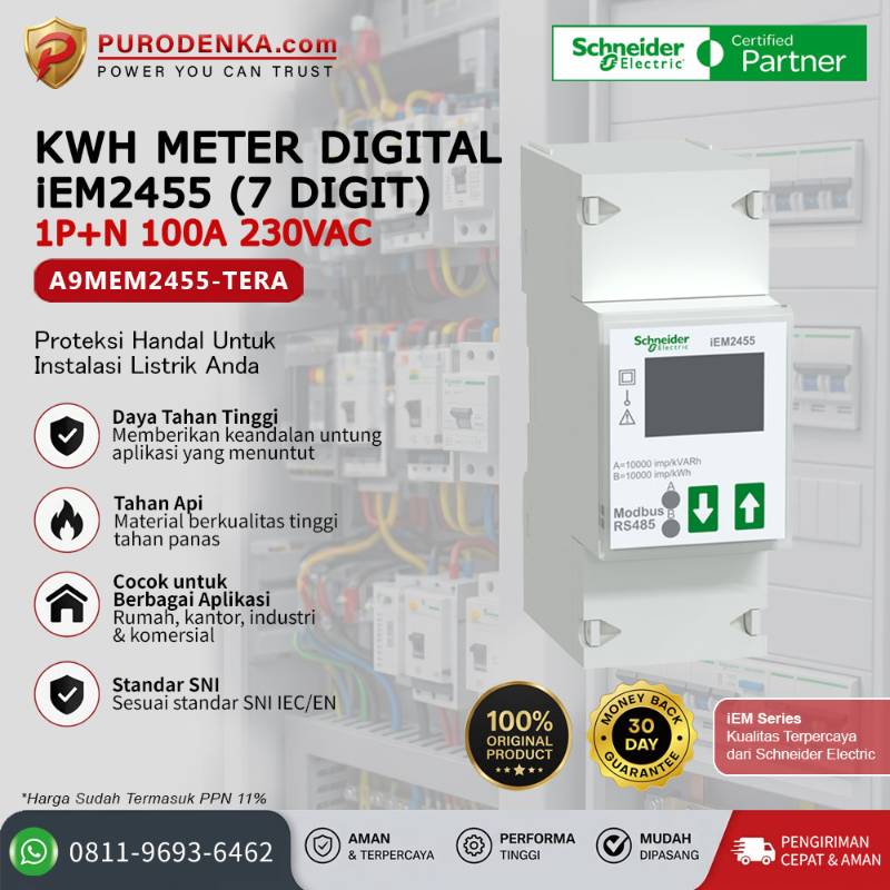SCHNEIDER KWH Meter Digital iEM2455 (7 Digit) 1P+N 100A 230VAC A9MEM2455-TERA