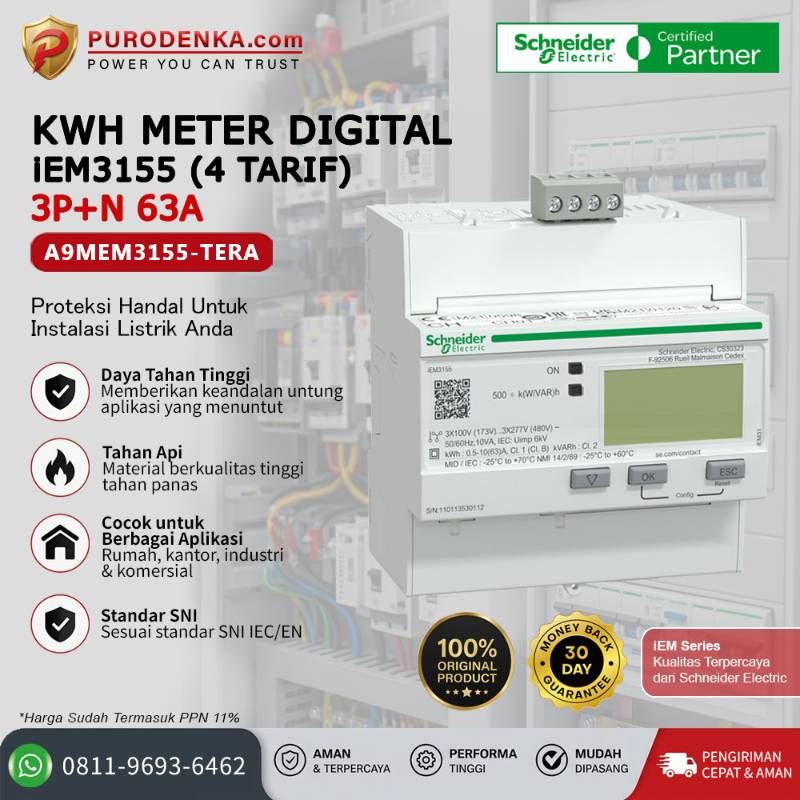 SCHNEIDER KWH Meter Digital iEM3155 (4 Tarif) 3P+N 63A A9MEM3155-TERA