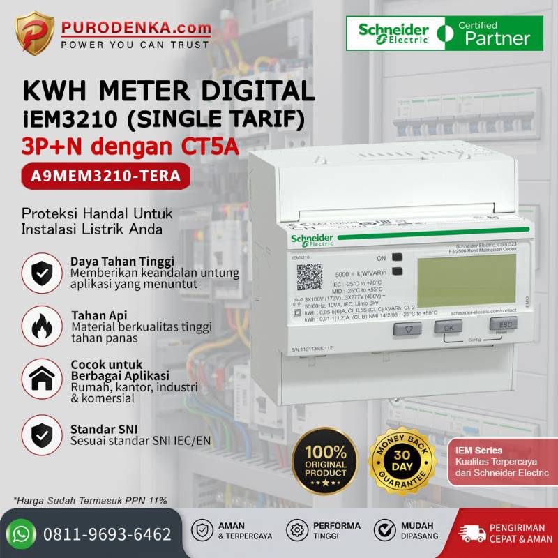 SCHNEIDER KWH Meter Digital iEM3210 (Single Tarif) 3P+N dengan CT5A A9MEM3155-TERA