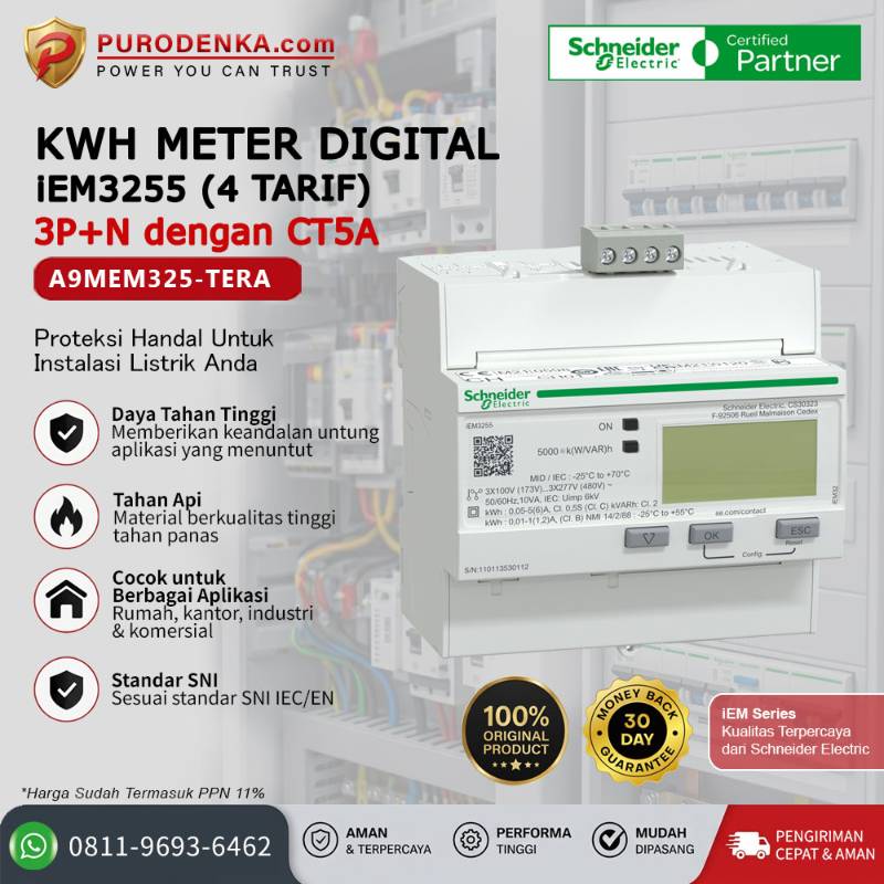 SCHNEIDER KWH Meter Digital iEM3255 (4 Tarif) 3P+N dengan CT5A A9MEM3255-TERA
