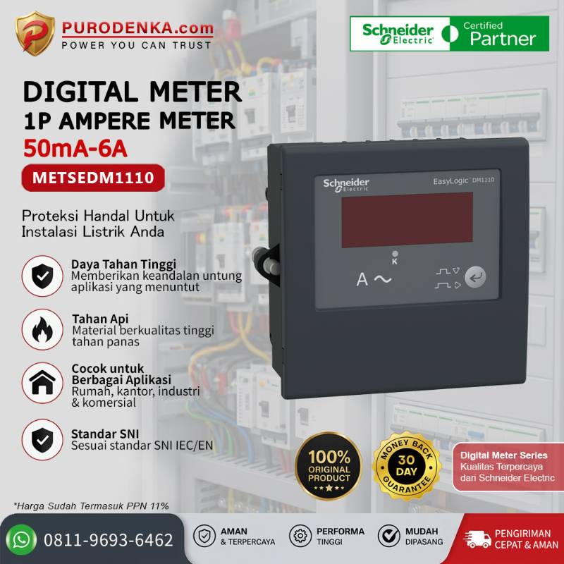 SCHNEIDER Digital Meter 1P Ampere Meter 50mA-6A METSEDM1110