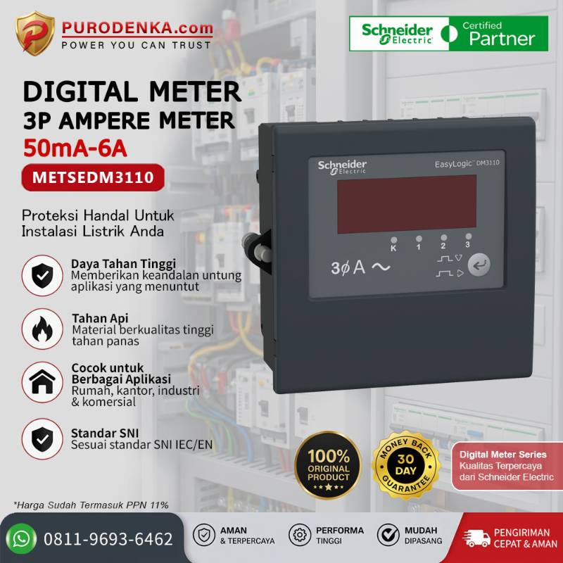 SCHNEIDER Digital Meter 3P Ampere Meter 50mA-6A METSEDM3110