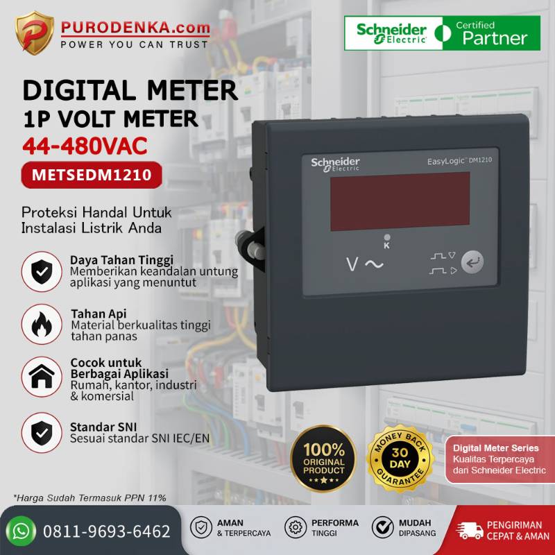 SCHNEIDER Digital Meter 1P Volt Meter 44-480VAC METSEDM1210