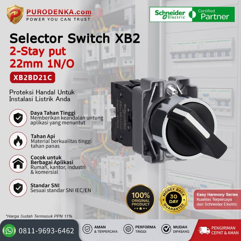 SCHNEIDER Selector Switch XB2 2-stay put 22mm 1N/O XB2BD21C