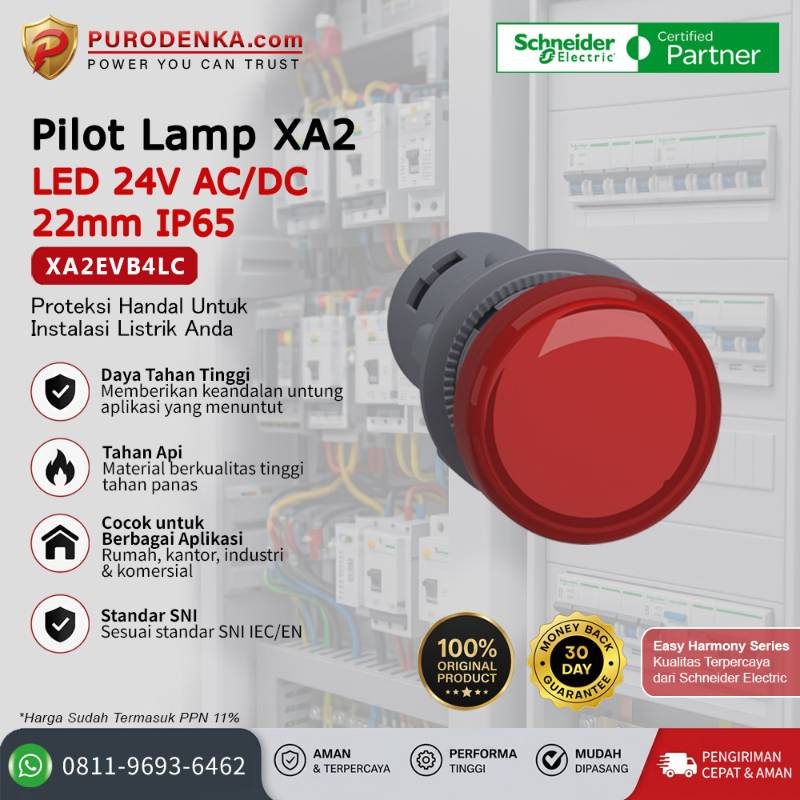 SCHNEIDER Pilot Lamp XA2 LED 24V AC/DC 22mm IP65 Merah XA2EVB4LC