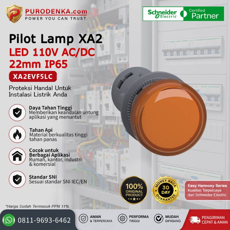 SCHNEIDER Pilot Lamp XA2 LED 110V AC/DC 22mm IP65 Jingga XA2EVF5LC