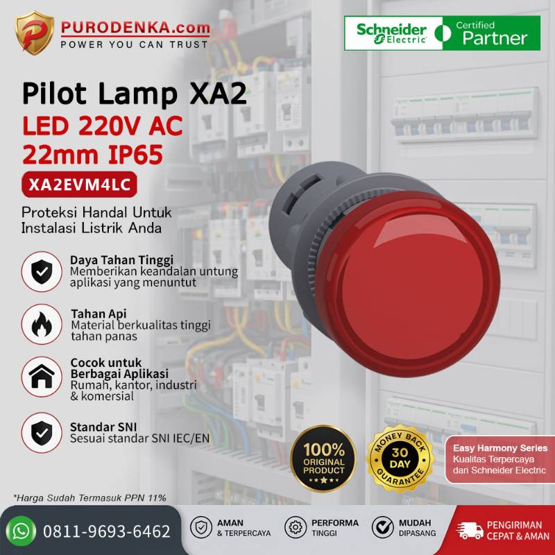 SCHNEIDER Pilot Lamp XA2 LED 220V AC/DC 22mm IP65 Merah XA2EVM4LC