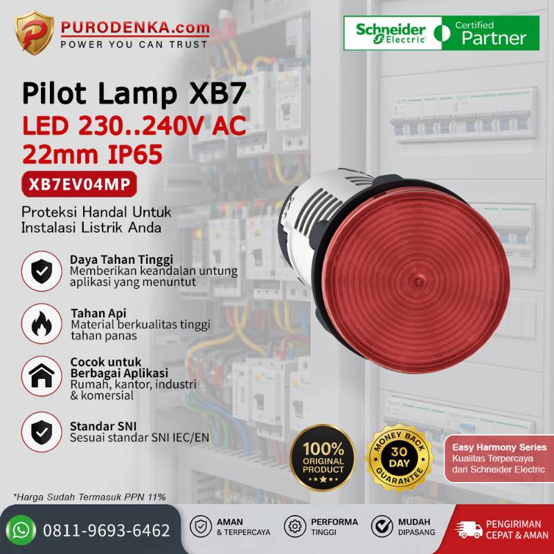 SCHNEIDER Pilot Lamp XB7 LED 230-240V AC 22mm IP65 Merah XB7EV04MP