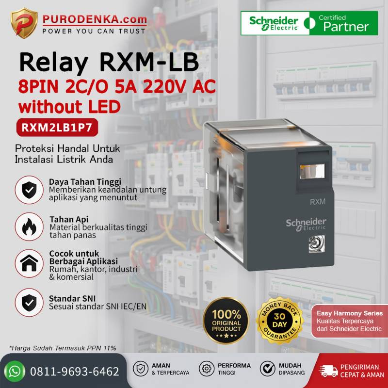 SCHNEIDER Relay RXM-LB 8PIN 2C/O 5A 230V AC without LED RXM2LB1P7