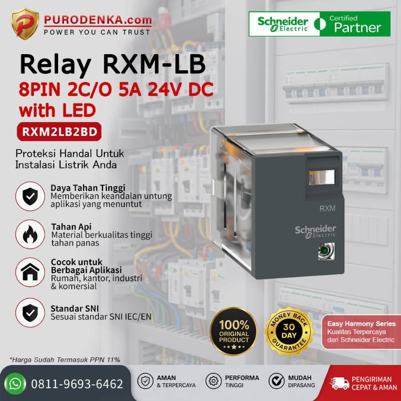 SCHNEIDER Relay RXM-LB 8PIN 2C/O 5A 24V DC with LED RXM2LB2BD