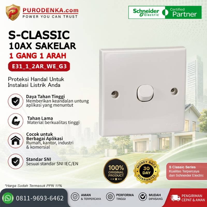 SCHNEIDER S-Classic 10AX Sakelar 1 Gang 1 Arah E31_1_2AR_WE_G3