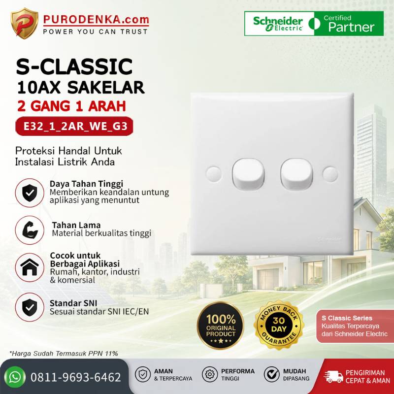 SCHNEIDER S-Classic 10AX Sakelar 2 Gang 1 Arah E32_1_2AR_WE_G3