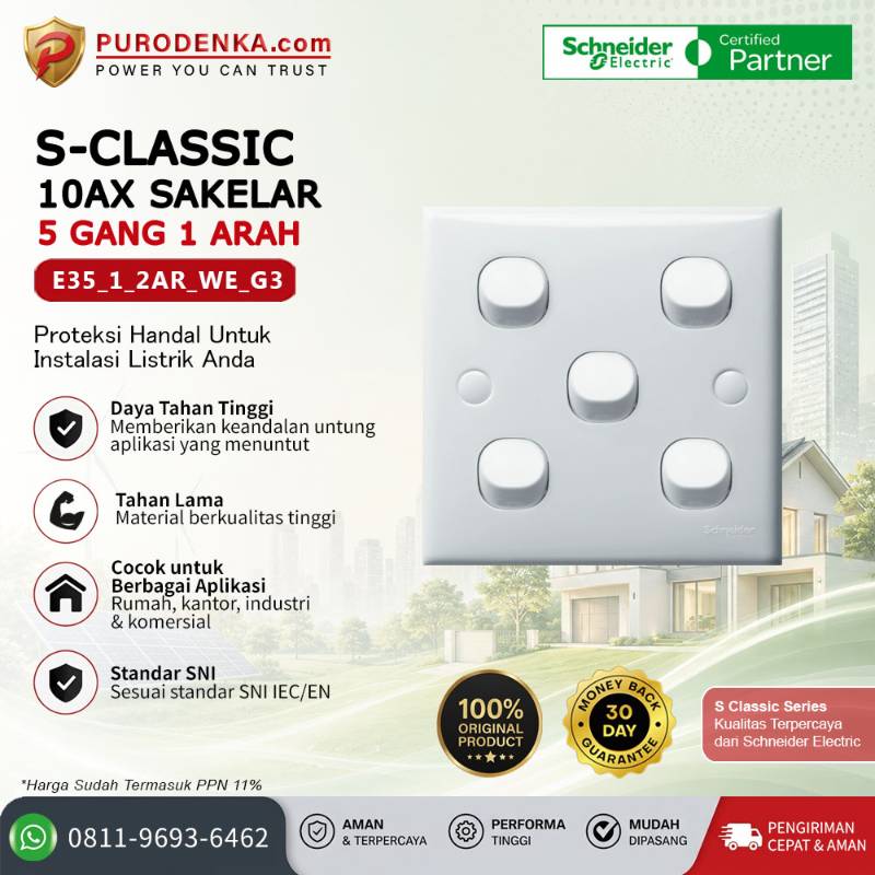 SCHNEIDER S-Classic 10AX Sakelar 5 Gang 1 Arah E35_1_2AR_WE_G3