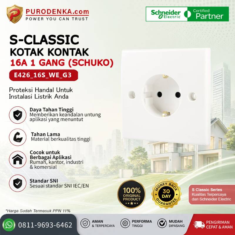 SCHNEIDER S-Classic Kotak Kontak 16A 1 Gang (Schuko) E426_16S_WE_G3