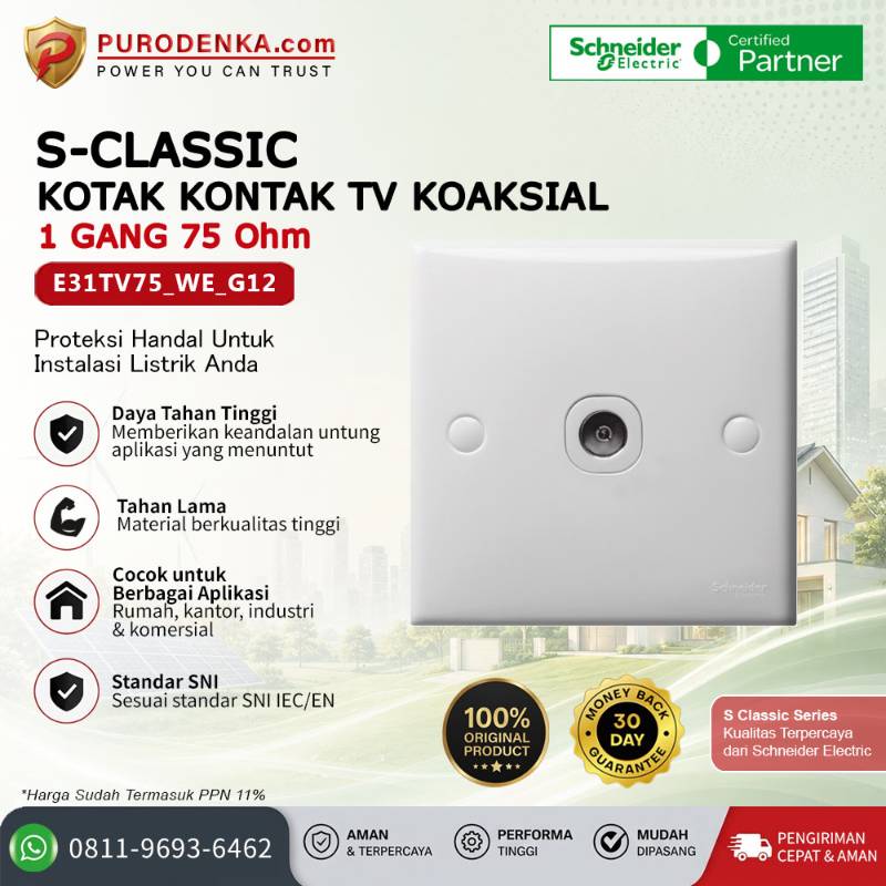 SCHNEIDER S-Classic Kotak Kontak TV Koaksial  1 Gang 75 Ohm E31TV75_WE_G12