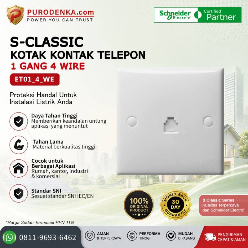 SCHNEIDER S-Classic Kotak Kontak Telpon 1 Gang 4 Wire ET01_4_WE