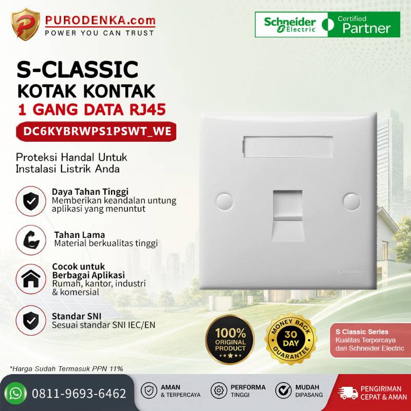 SCHNEIDER S-Classic Kotak Kontak 1 Gang Data RJ45 DC6KYBRWPS1PSWT_WE