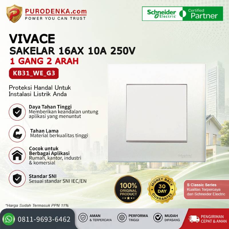 SCHNEIDER Vivace Sakelar 16AX 10A 250V 1 Gang 2 Arah KB31_WE_G3