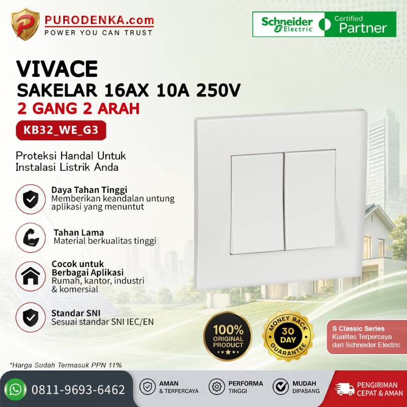 SCHNEIDER Vivace Sakelar 10A 250V 2 Gang 2 Arah KB32_WE_G3