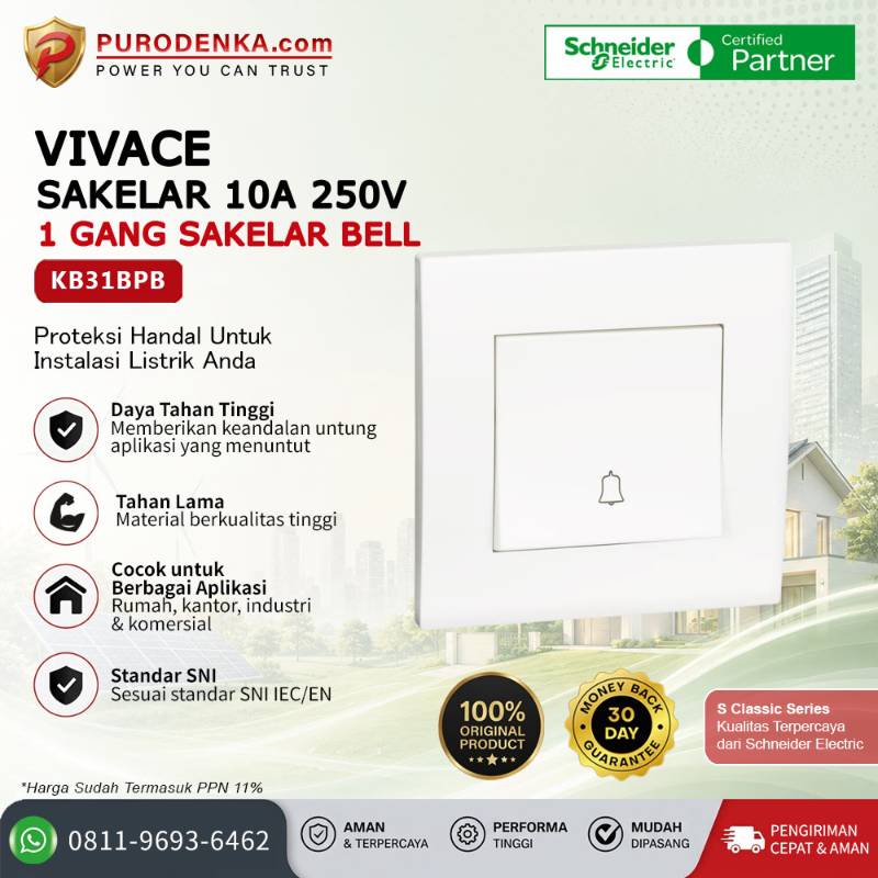 SCHNEIDER Vivace 10A 250V 1 Gang Sakelar Bell KB31BPB
