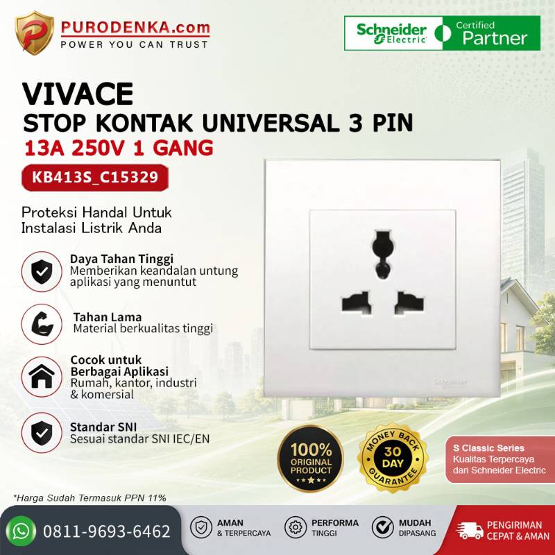 SCHNEIDER Vivace Stopkontak Universal 3 Pin 13A 250V 1 Gang KB413S_C15329