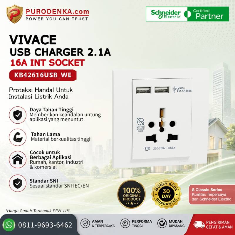 SCHNEIDER Vivace Stopkontak USB Charger 2.1A 16A Int Socket KB42616USB_WE