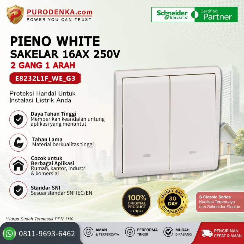 SCHNEIDER Pieno White 16AX 250V Sakelar 2 Gang 1 Arah E8232L1F_WE_G3