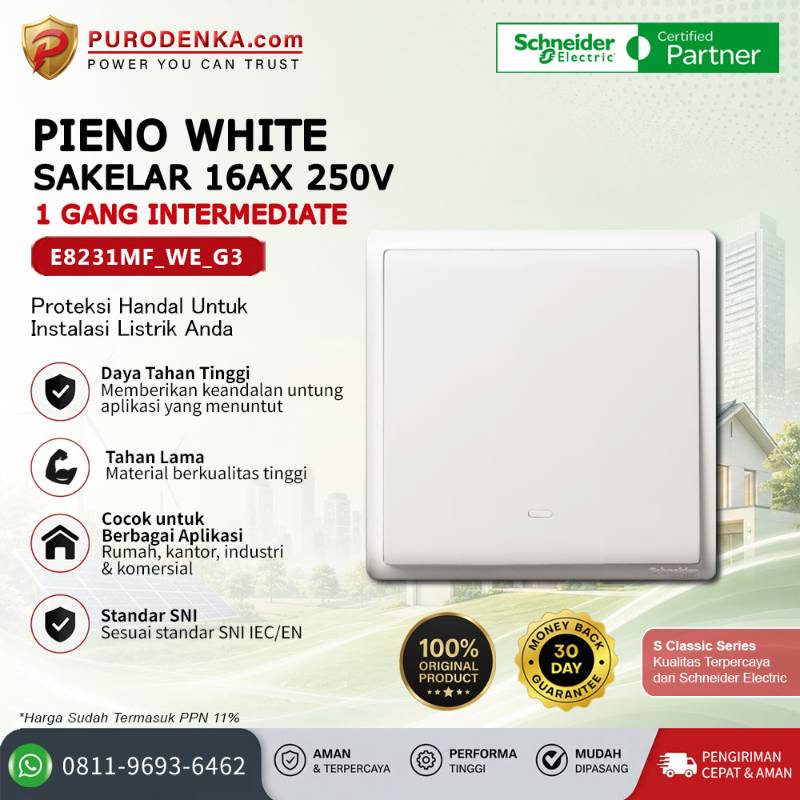 SCHNEIDER Pieno White 16AX 250V Sakelar 1 Gang Intermediate E8231MF_WE_G3
