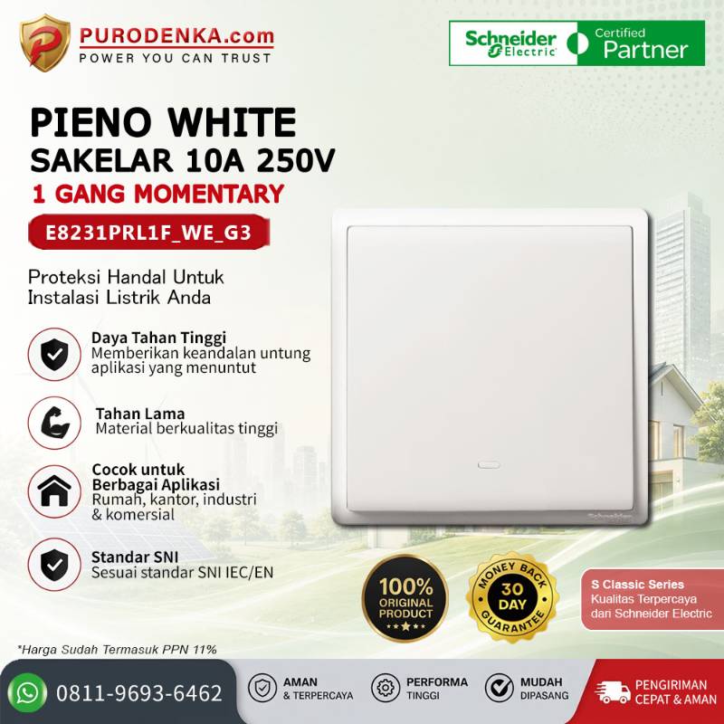 SCHNEIDER Pieno White Sakelar 10A 250V 1 Gang Momentary E8231PRL1F_WE_G3