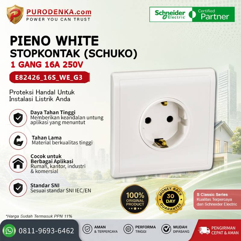 SCHNEIDER Pieno White Stopkontak Schuko 1 Gang 16A 250V E82426_16S_WE_G3