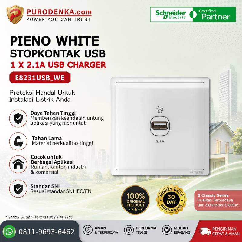 SCHNEIDER Pieno White Stopkontak USB Charger 1x2.1A E8231USB_WE