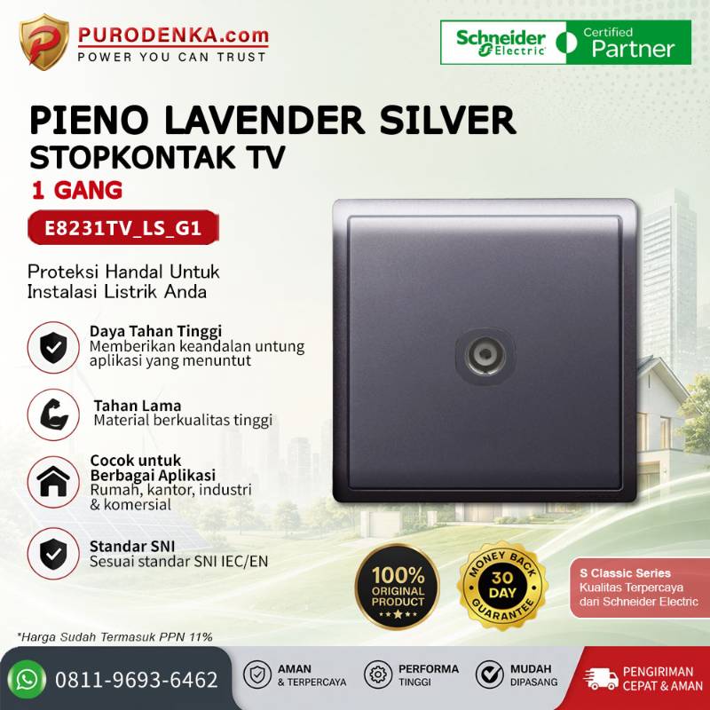 SCHNEIDER Pieno Lavender Silver Stopkontak TV 1 Gang E8231TV_LS_G1