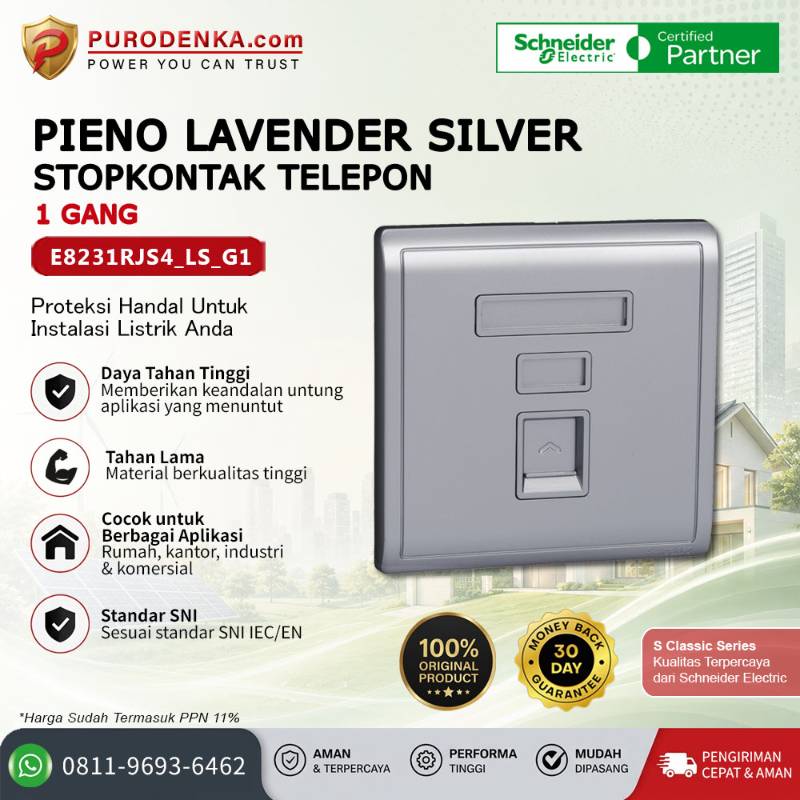 SCHNEIDER Pieno Lavender Silver Stopkontak Telephone 1 Gang E8231RJS4_LS_G1