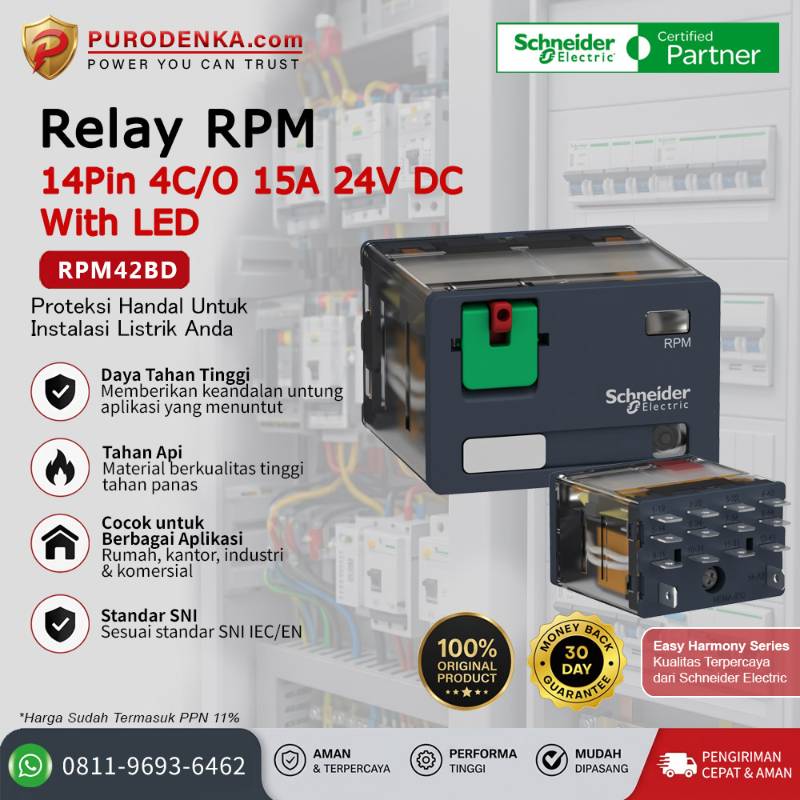 SCHNEIDER Relay RPM 14Pin 4C/O 15A 24V DC With LED RPM42BD