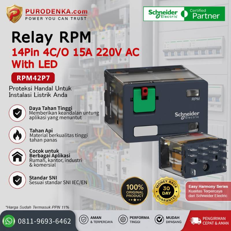 SCHNEIDER Relay RPM 14Pin 4C/O 15A 230V AC With LED RPM42P7