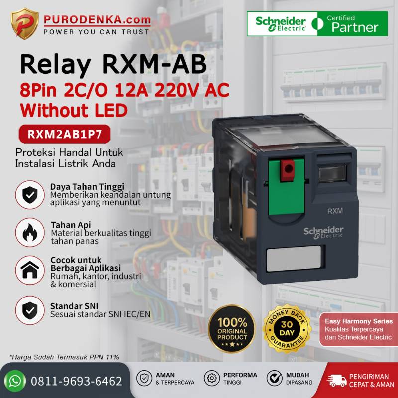 SCHNEIDER Relay RXM-AB 8Pin 2C/O 12A 230V AC Without LED RXM2AB1P7