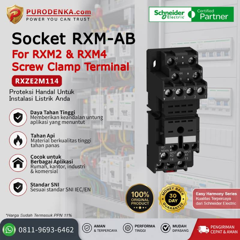 SCHNEIDER Socket RXM-AB For RXM2 & RXM4 Screw Clamp Terminal RXZE2M114