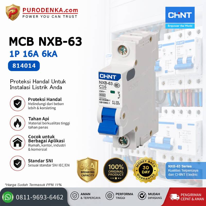 CHINT MCB NXB-63 1P 16A 6kA Kurva C 814014