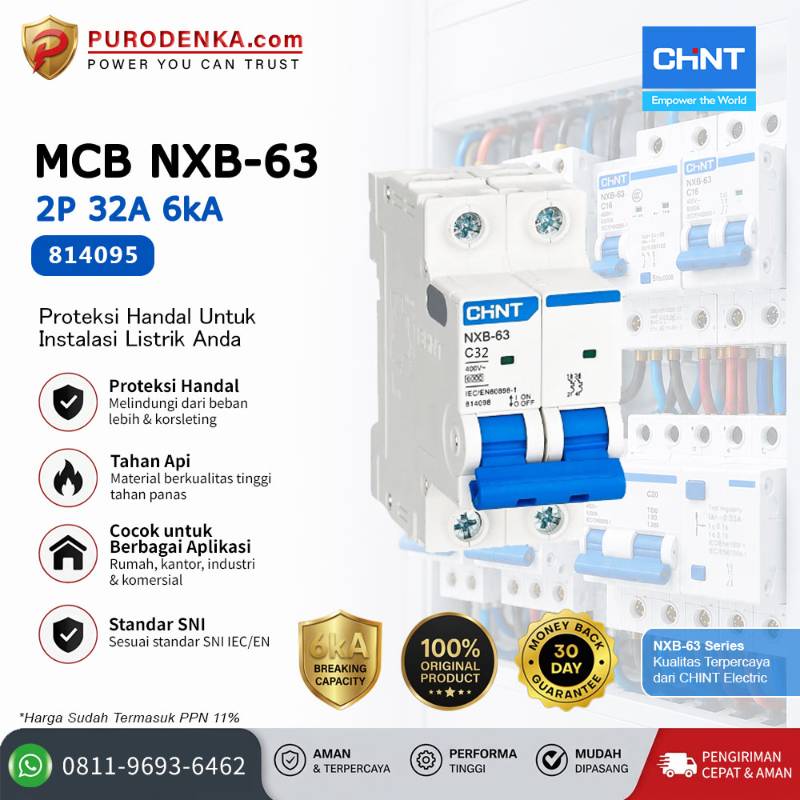 CHINT MCB NXB-63 2P 32A 6kA Kurva C 814095