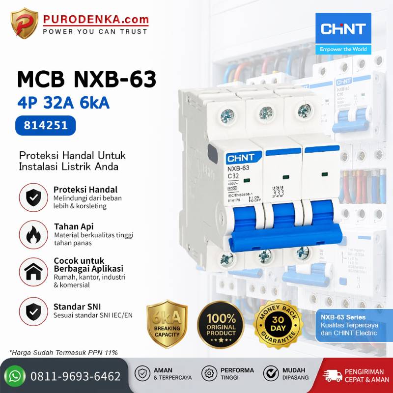CHINT MCB NXB-63 4P 32A 6kA Kurva C 814251