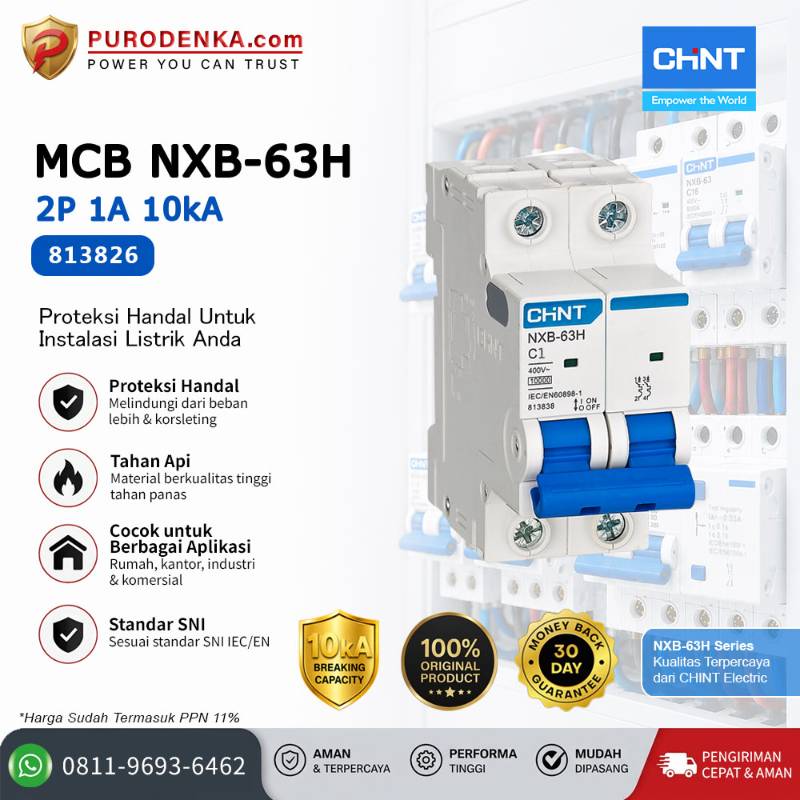 CHINT MCB NXB-63H 2P 1A 10kA Kurva C 813826