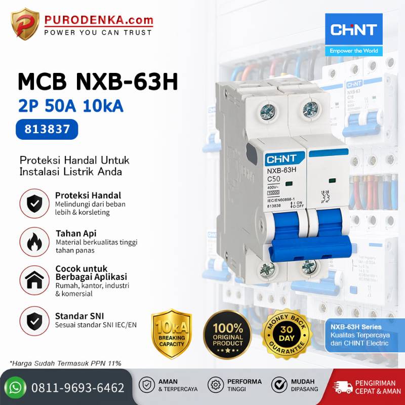 CHINT MCB NXB-63H 2P 50A 10kA Kurva C 813837