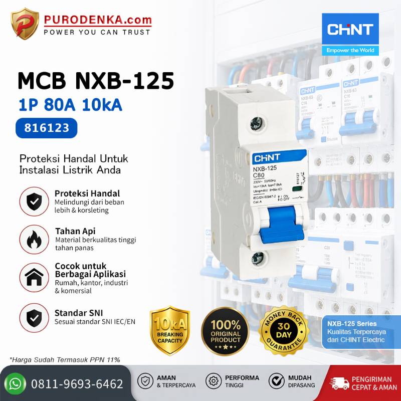 CHINT MCB NXB-125 1P 80A 10kA Kurva C 816123