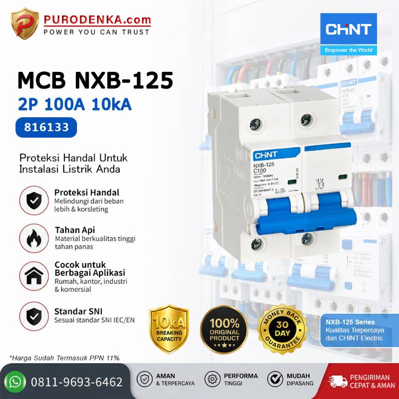 CHINT MCB NXB-125 2P 100A 10kA Kurva C 816133