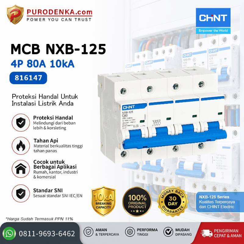 CHINT MCB NXB-125 4P 80A 10kA Kurva C 816147