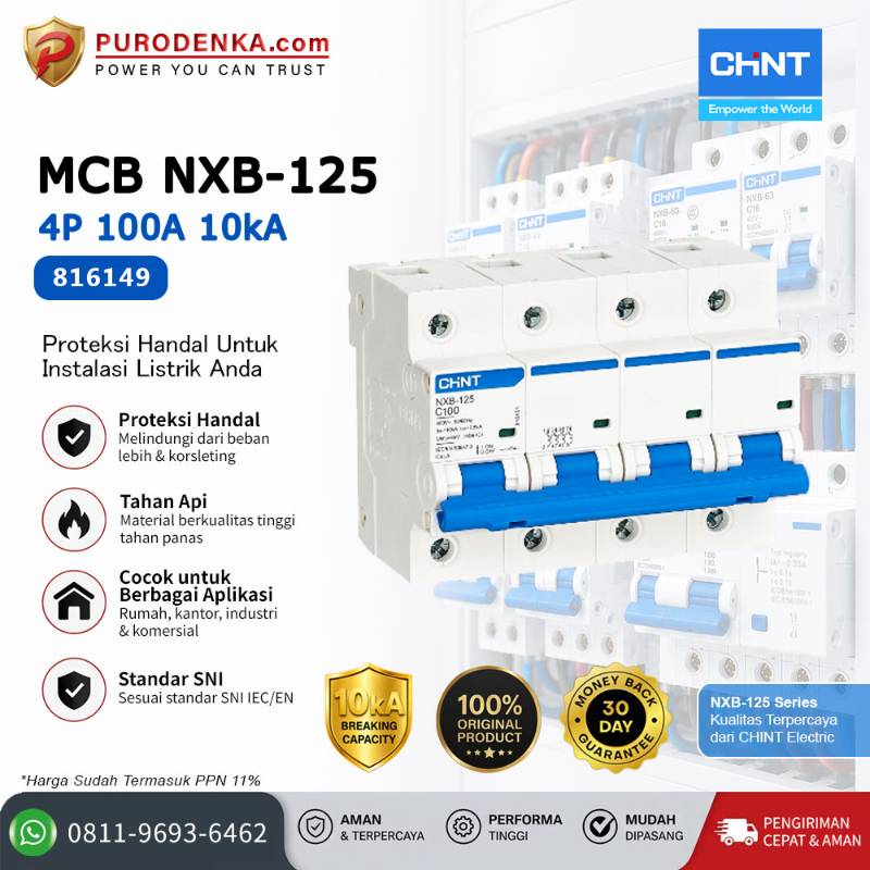 CHINT MCB NXB-125 4P 100A 10kA Kurva C 816149